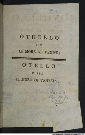 Otello o sia il moro di Venezia