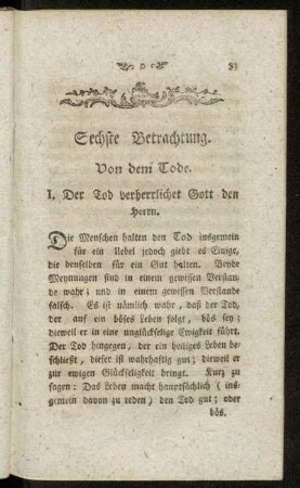 Sechste Betrachtung. Von dem Tode.
