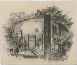 Gsaenger, Gustav; Kassel (Hessen); Kreuzkirche, Wiederaufbau - Kircheninnenraum (Perspektive)