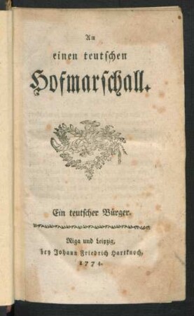 An einen teutschen Hofmarschall