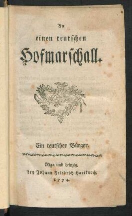 An einen teutschen Hofmarschall