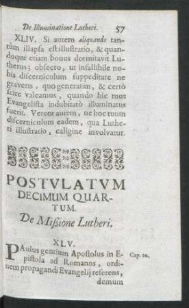 Postulatum Decimum Quartum. De Mißione Lutheri