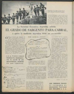 La Sociedad Evocativa Argentina solicita el grado de sargento para Cabral, a quien la tradición argentina tiene así reconocido