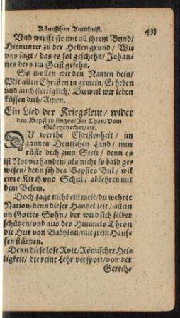 Ein Lied der Kriegsleut/ wider den Bapst zu singen ...