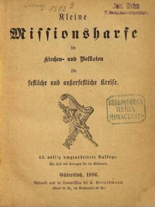 Kleine Missionsharfe : im Kirchen- u. Volkston
