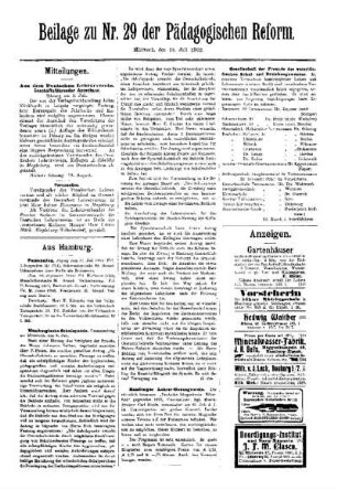 Mitteilungen : Beilage zu Nr. 29 der Pädagogischen Reform