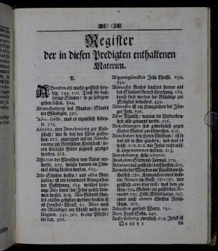 Register der in diesen Predigten enthaltenen Materien.