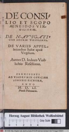 De Consilio Et Scopo Aeneidos Virgilianae. De Navigatione Aeneae Virgiliani. De Variis Appellationibus Italiae apud Virgilium