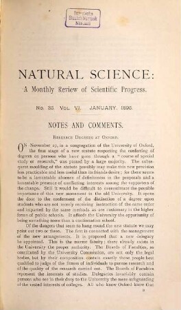 Natural science : a monthly review of scientific progress. 6. 1895