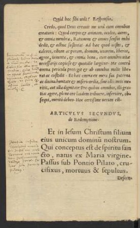 Artiulus Secundus, de Redemptione.