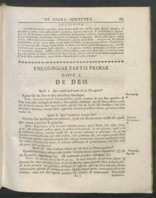 Theologiae Partis Primae Caput I.