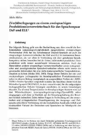 (Vor)überlegungen zu einem zweisprachigen Produktionslernerwörterbuch für das Sprachenpaar DaF und ELE