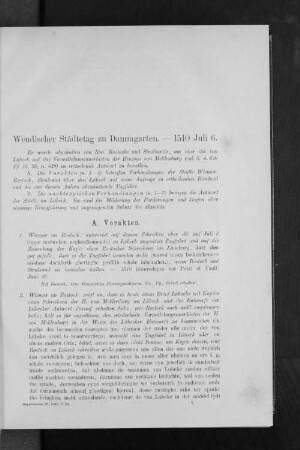 Wendischer Städtetag zu Dammgarten. - 1510 Juli 6.