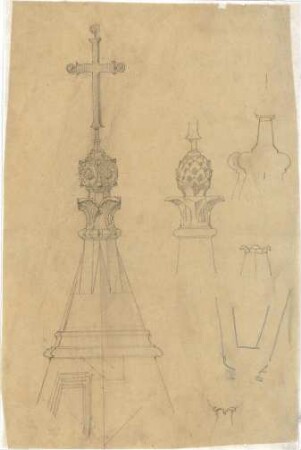 Schmidt, Friedrich von; Skizzen und Pläne - Turmspitzen (Ansicht, Teilansicht, Details)