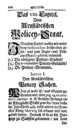Das VIII. Capitel. Vom Arnstädtischen Policey-Staat.