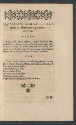 Quaedam Verba Et Res quae in Homero non reperiuntur.