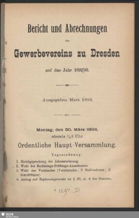 1892/93(1893): Berichte und Abrechnungen des Gewerbevereins zu Dresden : auf das Jahr ...