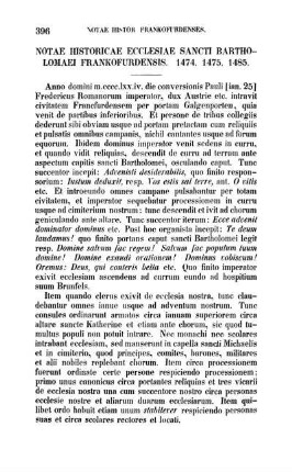 Notae Historicae Ecclesiae Sancti Bartholomaei Frankofurdensis. 1474. 1475. 1485.