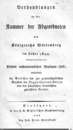 1,3: Landtag Württemberg - Kammer 2, Beilagen, 1820, Bd. 3