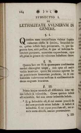 Subsectio I. De Lethalitate Vulnerum in Genere.