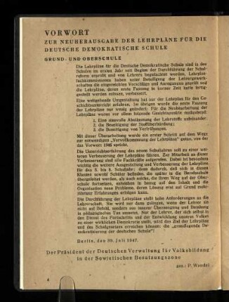 Vorwort zur Neuauflage der Lehrpläne für die Deutsche Demokratische Schule