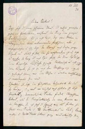 Brief vom 17. Juli 1870