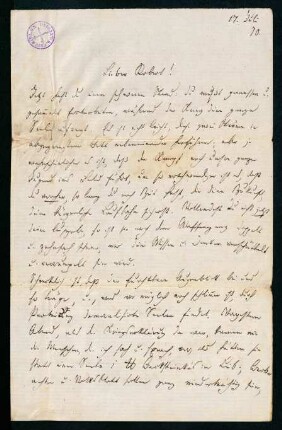Brief vom 17. Juli 1870