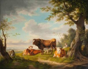 Landschaft mit Rindern und einem Hirten