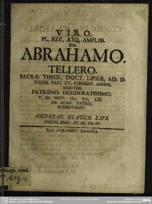 Abrrahamo Tellero meritissimo parentabat.