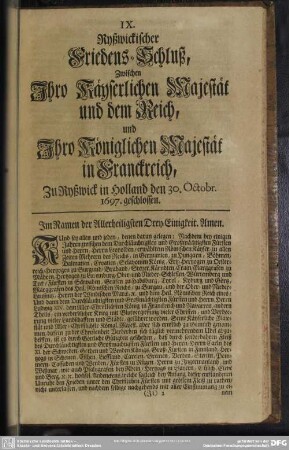 IX. Ryßwickischer Friedens-Schluß, ...