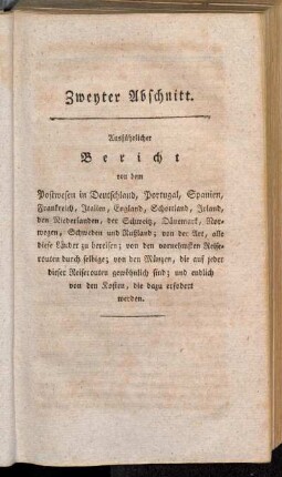 Zweyter Abschnitt. Ausführlicher Bericht von dem Postwesen [...]