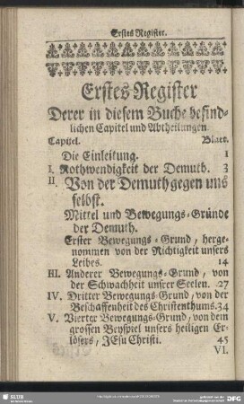 Erstes Register Derer in diesem Buche befindlichen Capitel und Abtheilungen