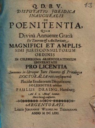 Disputatio Juridica Inauguralis De Poenitentia