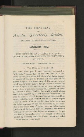 The Dundee and Calcutta Jute Industries and the New Export Duty on Jute.