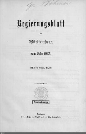 2.1934: Landesregierung, Amtsblatt 1934