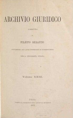 Archivio giuridico, 23. 1879