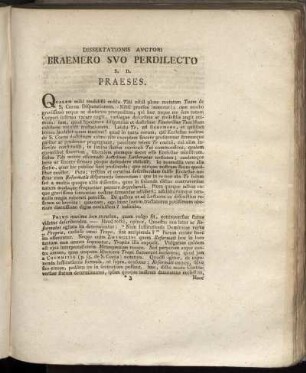 Dissertationis Auctori Braemero Suo Perdilecto S. D. Praeses.