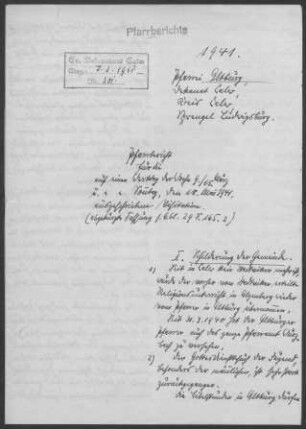 Altburg mit Oberkollbach und Oberreichenbach: Pfarrbericht 1941