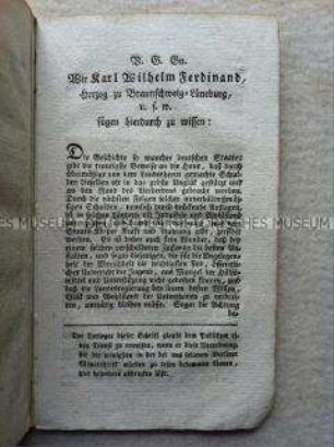 Verordnung über die zukünftige Aufnahme von Schulden im Herzogtum Braunschweig-Lüneburg