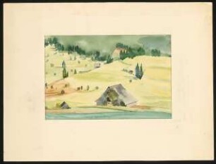 Skizze: Landschaft mit Häusern