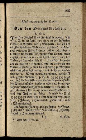 Fünf und zwanzigstes Kapitel. Von den Decimalbrüchen – Sechs und zwanzigstes Kapitel. Nachtrag einiger Vortheile beym Dividiren und Reduciren