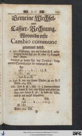 Gemeine Wechsel- und Cassier-Rechnung.