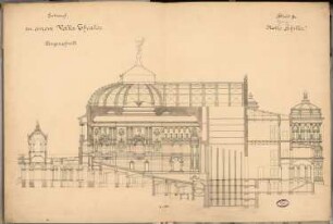 Volkstheater Schinkelwettbewerb 1892: Längsschnitt 1:150