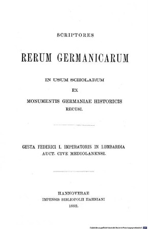 Gesta Federici I. Imperatoris in Lombardia : (Annales Mediolanenses maiores)