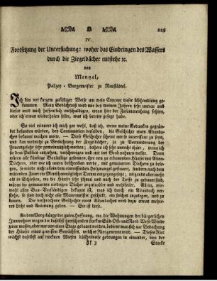 IV. Fortsetzung der Untersuchung: woher das Eindringen des Wassers durch die Ziegeldächer entstehe.