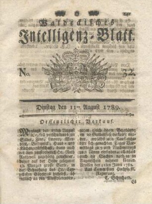 No. 32, Dinstag den 11ten August 1789
