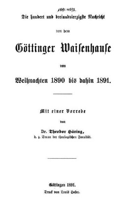 143: Nachricht von dem Göttinger Waisenhause