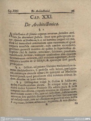 CAP. XXI. De Architectonica.