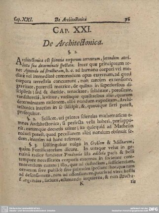 CAP. XXI. De Architectonica.
