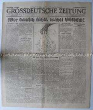 Nationalsozialistische Tageszeitung "Grossdeutsche Zeitung" u.a. zur Reichstagswahl 1924